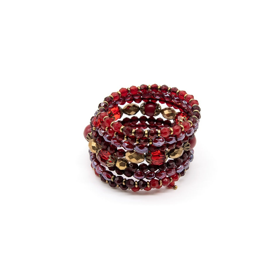 Burgundy & Antique Gold Beaded Wrap Bracelet