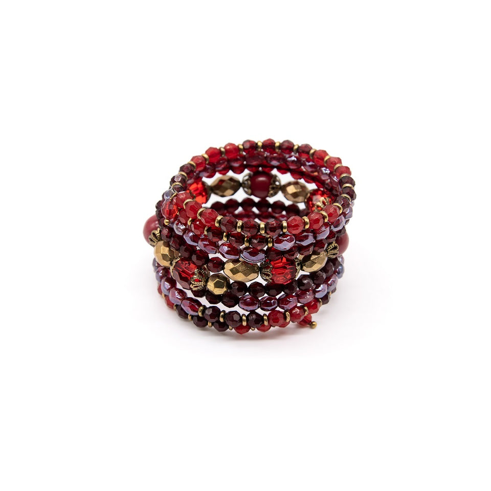 Burgundy & Antique Gold Beaded Wrap Bracelet