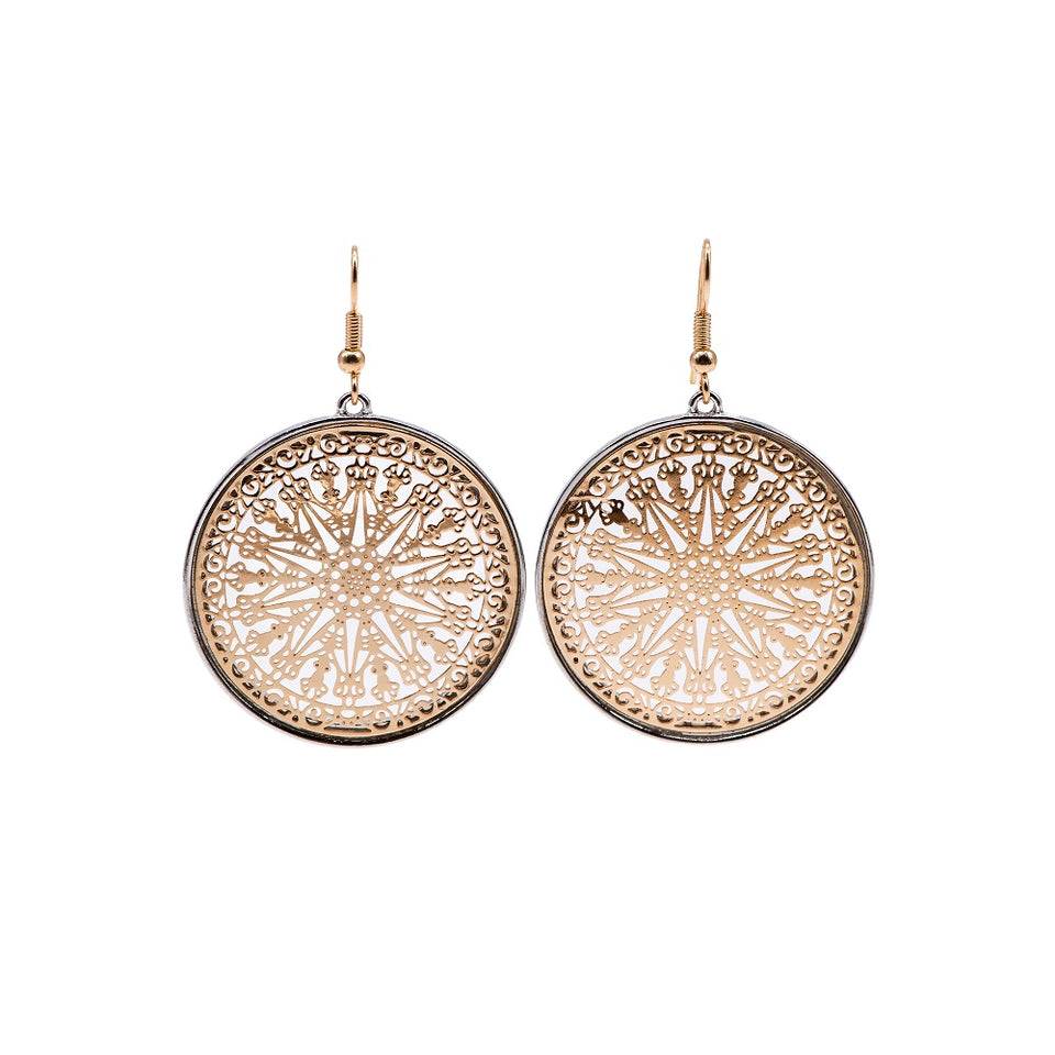 Two Tone Filigree Round Earring