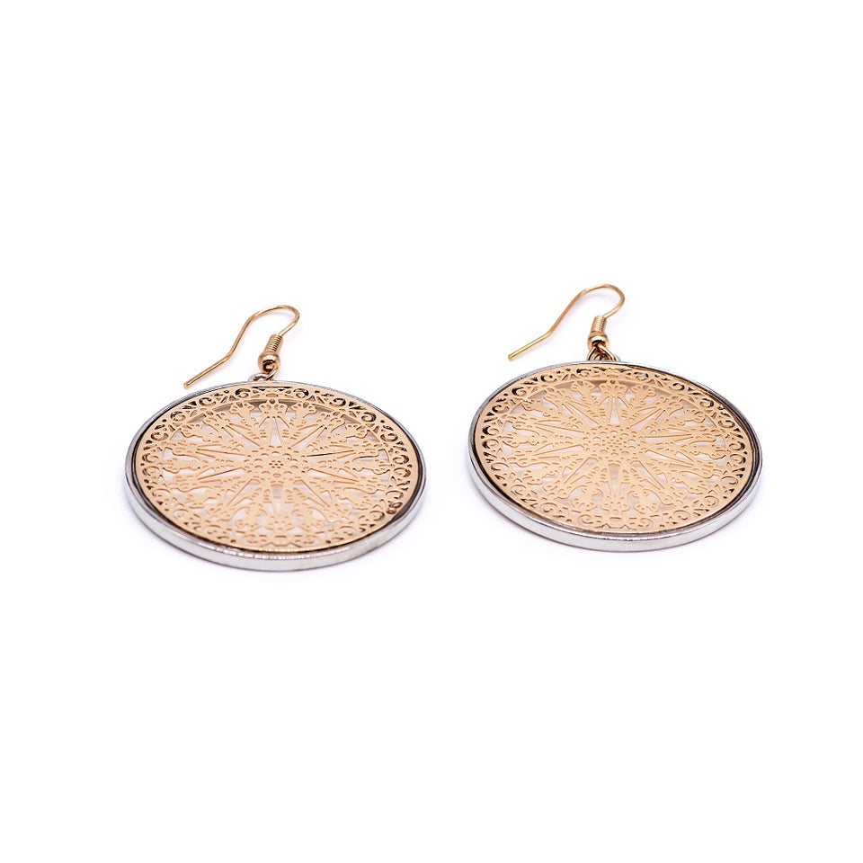 Two Tone Filigree Round Earring