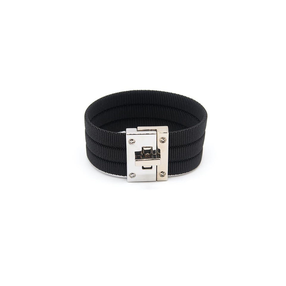 Black & Silver Fabric Lock Bracelet